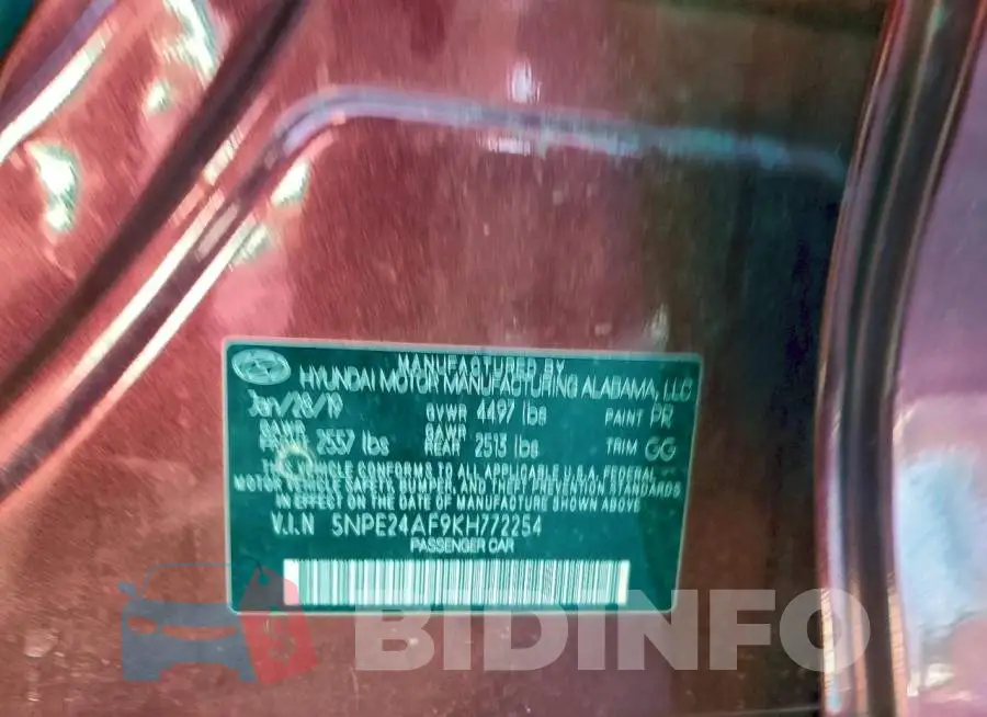 5NPE24AF9KH772254 Photo# 12