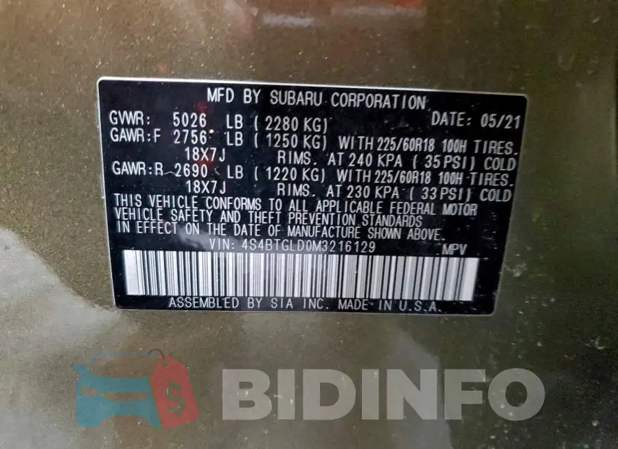 4S4BTGLD0M3216129 Photo# 14