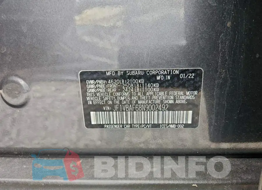 JF1VBAF68N9002492 Photo# 12