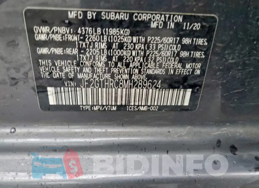 JF2GTHRC8MH289624 Photo# 13