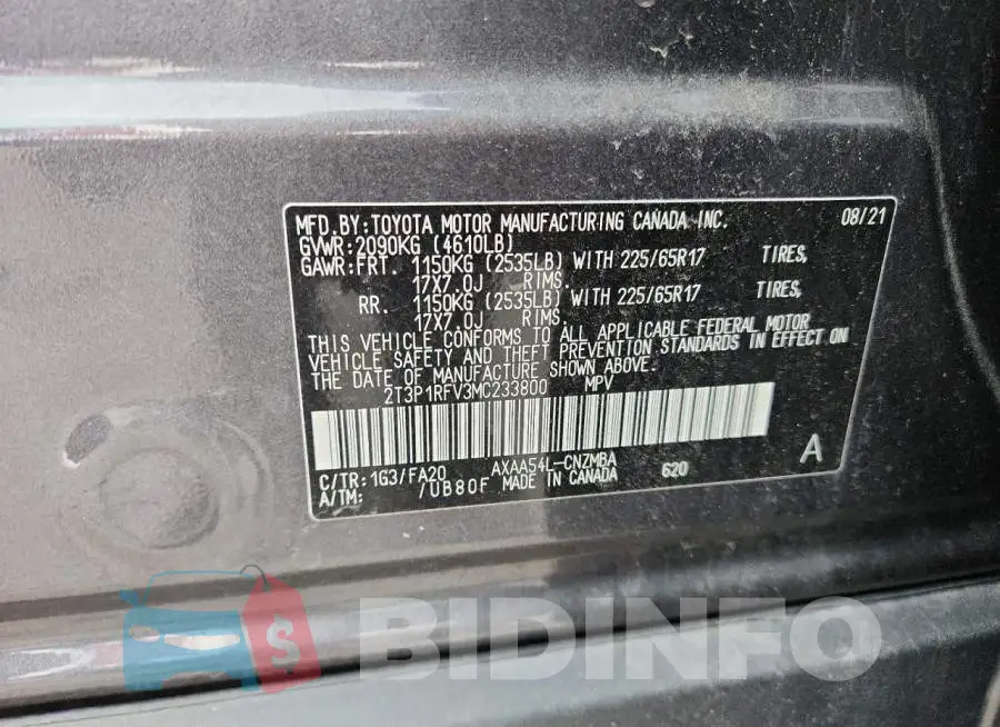 2T3P1RFV3MC233800 Photo# 14