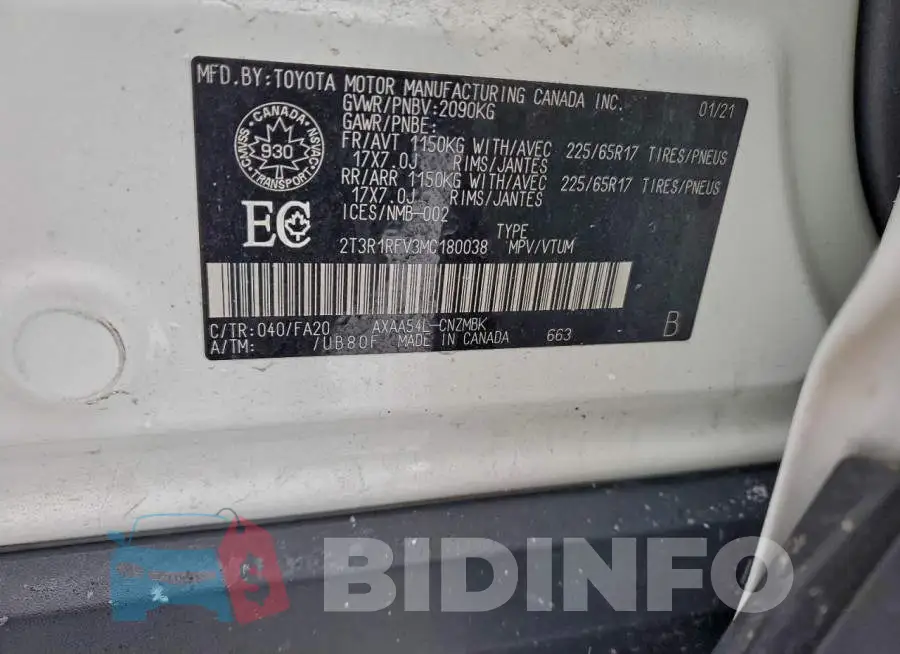 2T3R1RFV3MC180038 Photo# 14