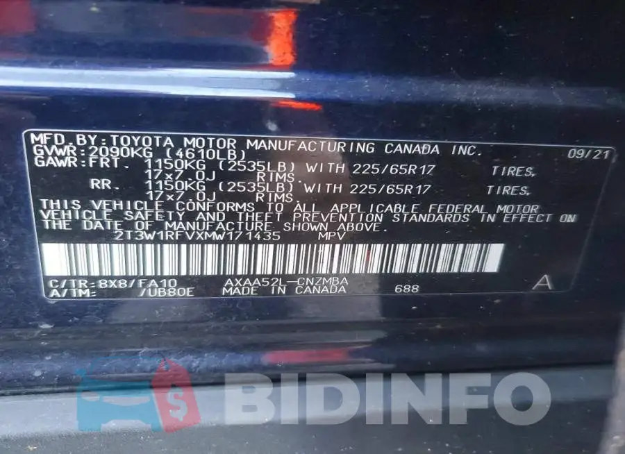 2T3W1RFVXMW171435 Photo# 13