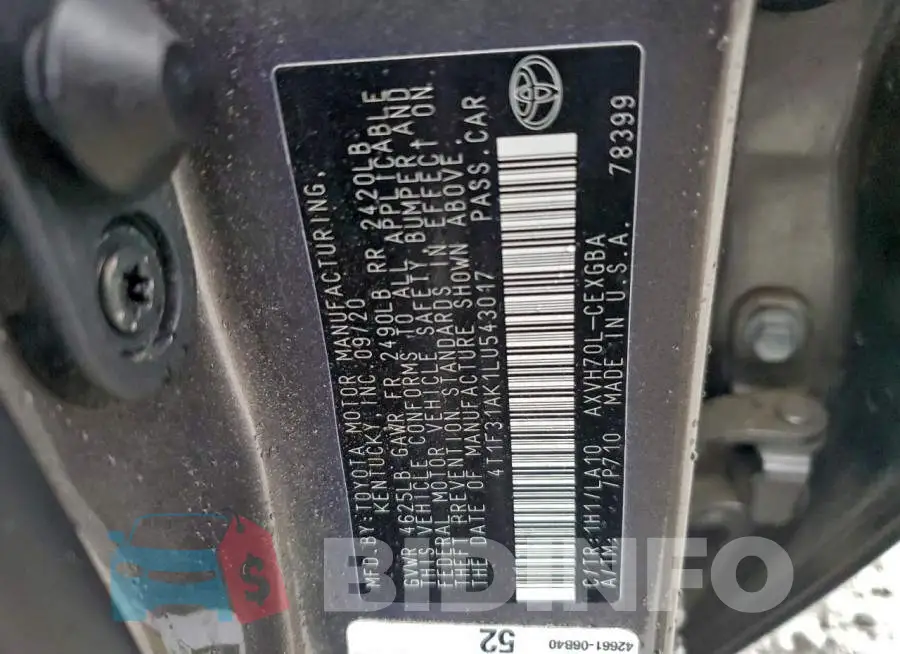 4T1F31AK1LU543017 Photo# 12