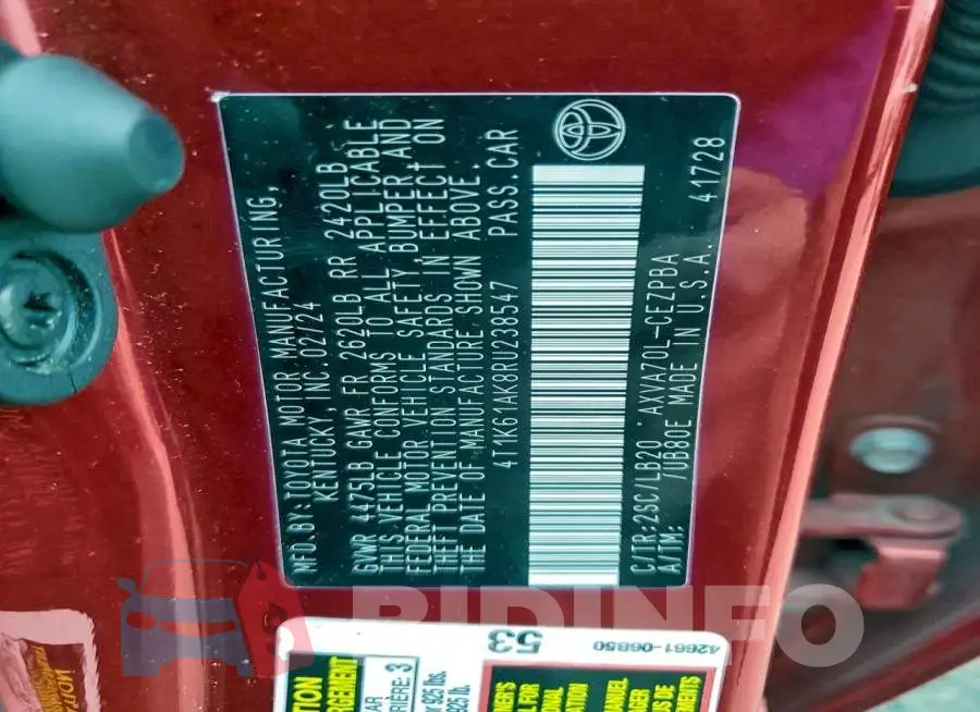 4T1K61AK8RU238547 Photo# 12