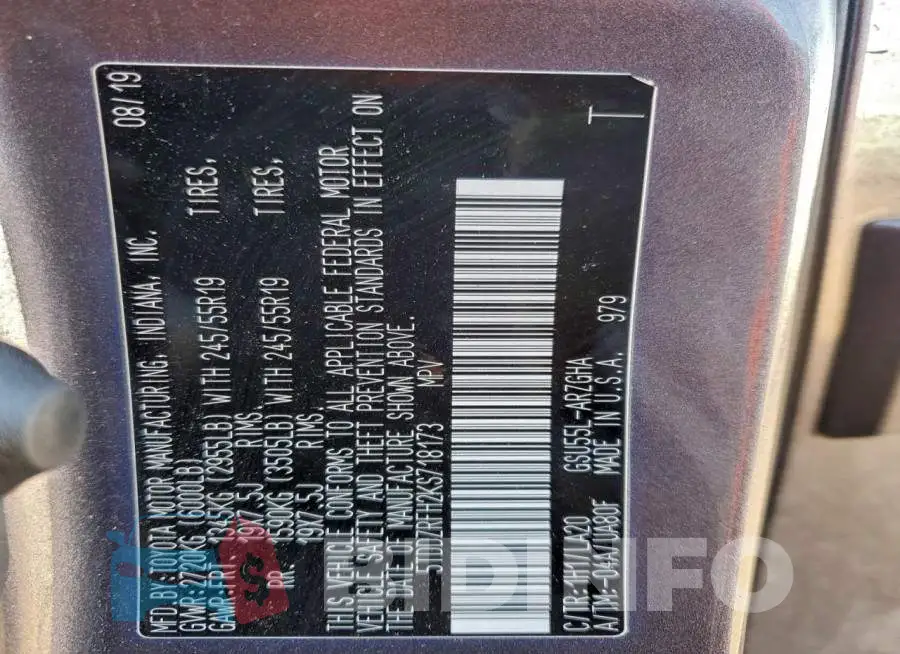 5TDDZRFH2KS718173 Photo# 12
