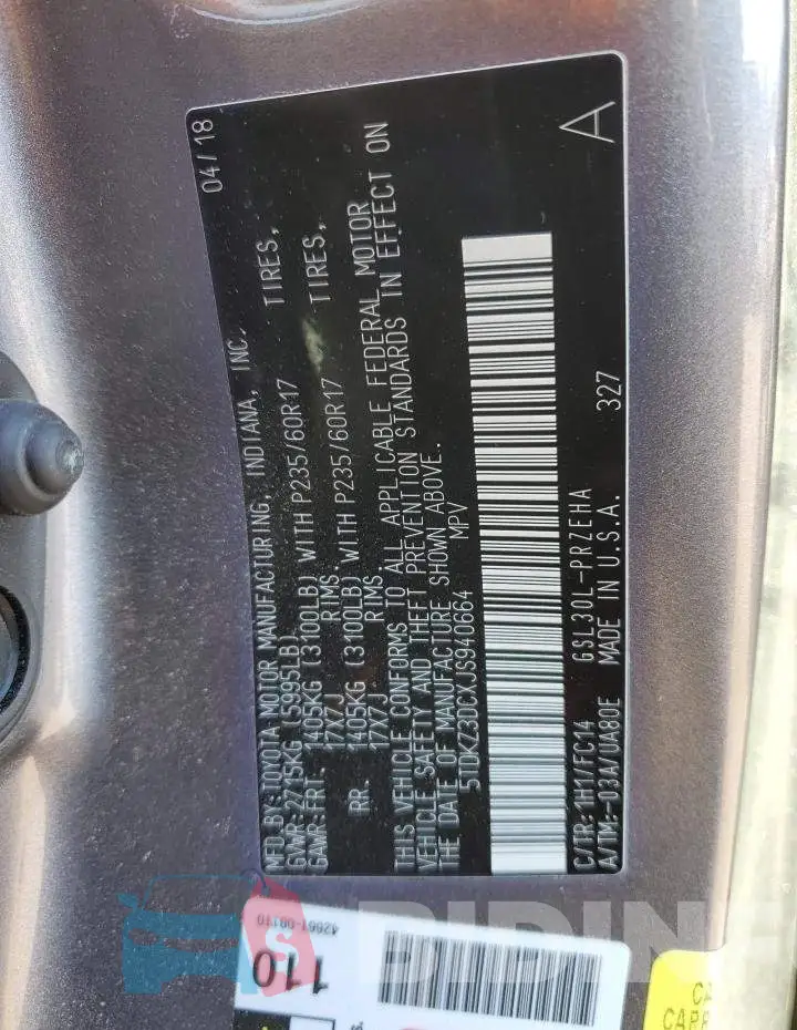 5TDKZ3DCXJS940664 Photo# 14