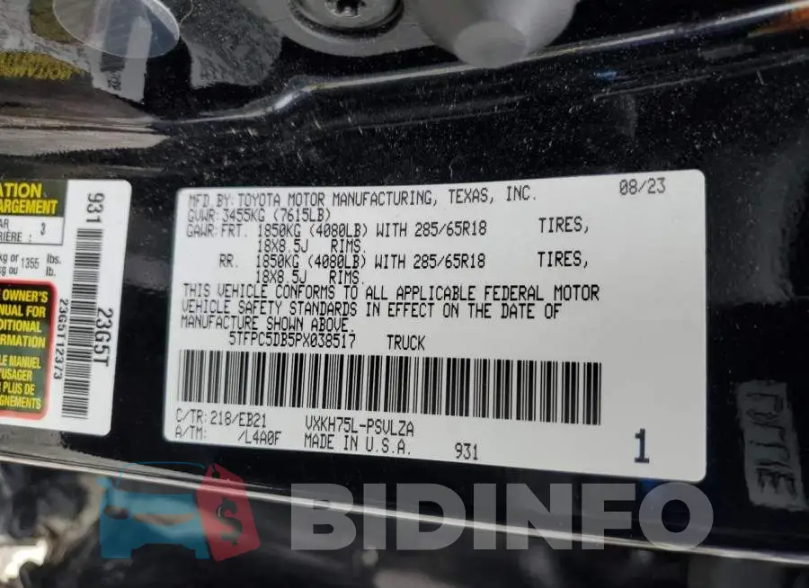 5TFPC5DB5PX038517 Photo# 13