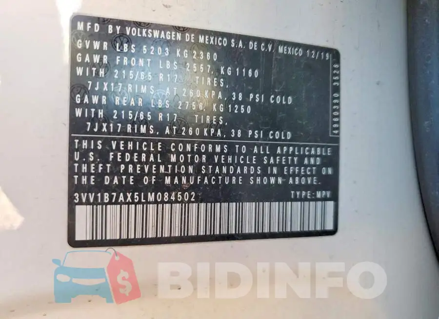3VV1B7AX5LM084502 Photo# 13