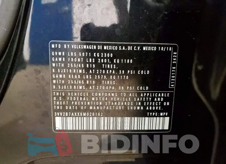 3VV2B7AXXKM026162 Photo# 13