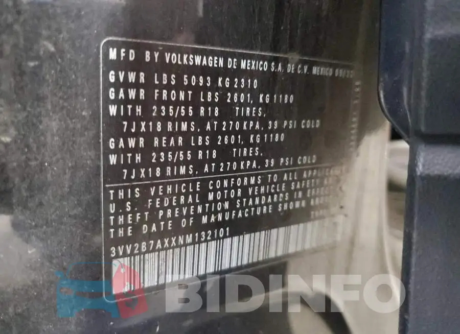 3VV2B7AXXNM132101 Photo# 13