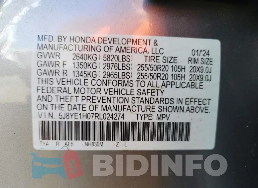 5J8YE1H07RL024274 Photo# 14