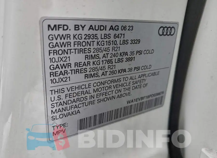 WA1EVBF16PD039675 Photo# 14