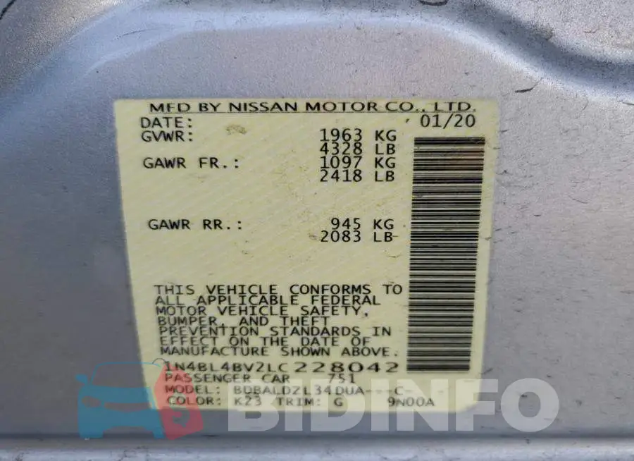 1N4BL4BV2LC228042 Photo# 12