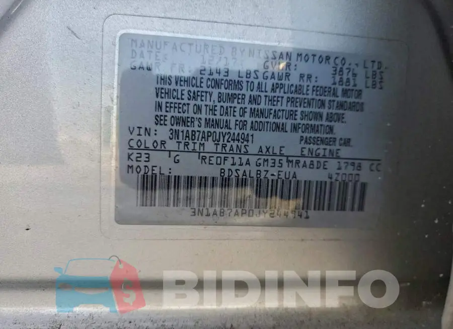 3N1AB7AP0JY244941 Photo# 12