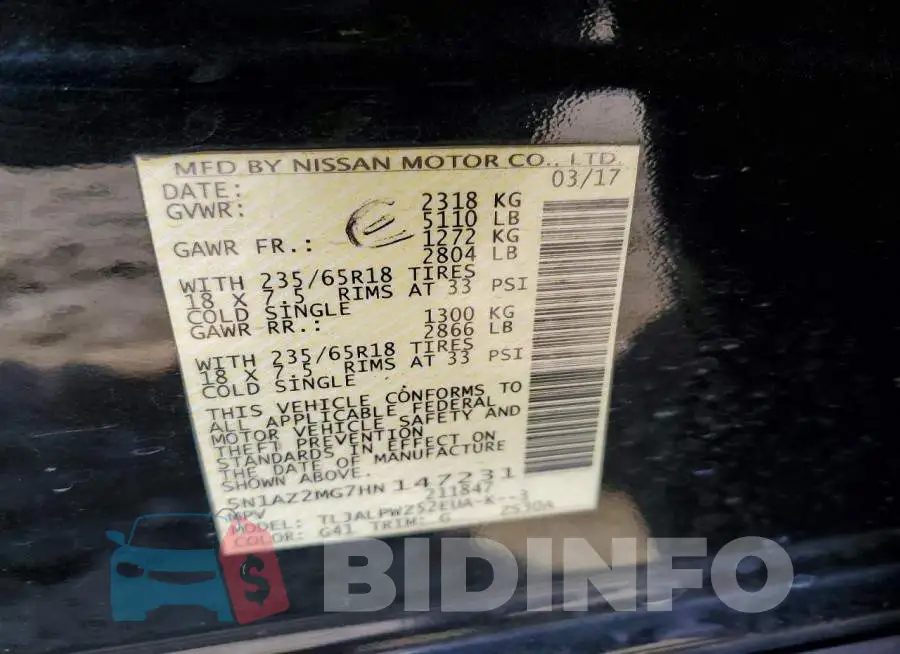 5N1AZ2MG7HN147231 Photo# 13