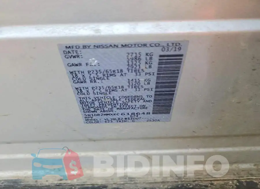 5N1DR2MMXKC618648 Photo# 13