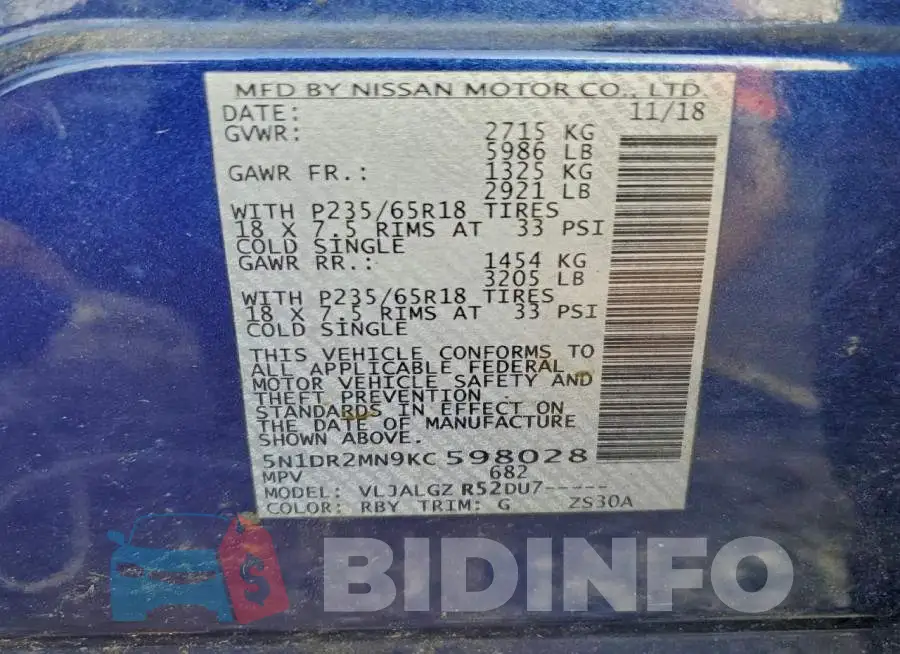 5N1DR2MN9KC598028 Photo# 14