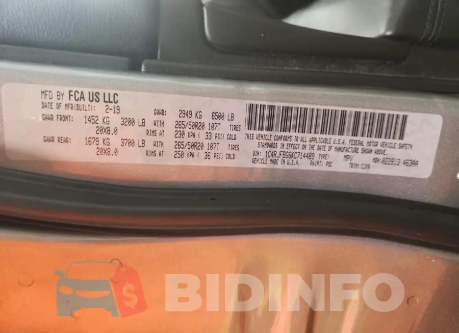 1C4RJFBG6KC714489 Photo# 14