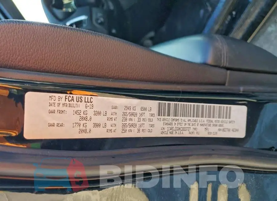 1C4RDJDG0KC833727 Photo# 14