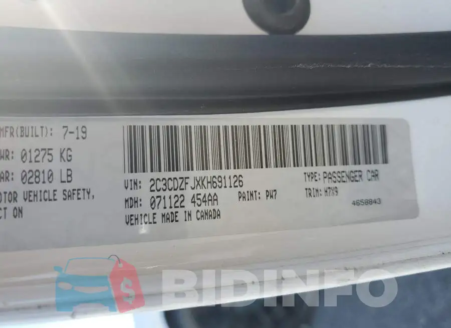 2C3CDZFJXKH691126 Photo# 12