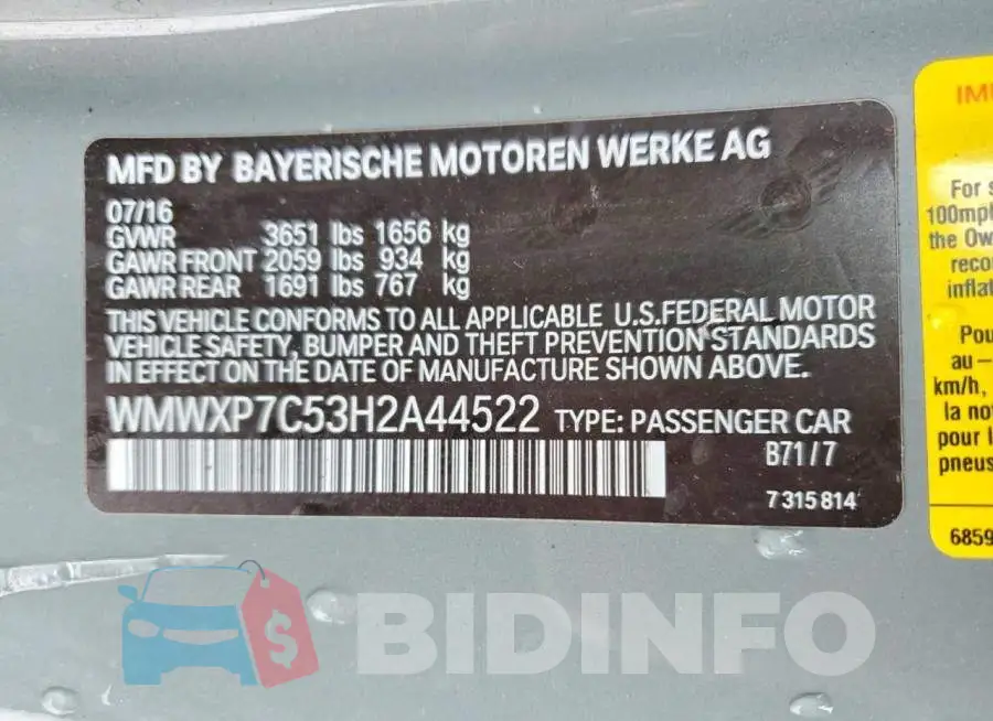 WMWXP7C53H2A44522 Photo# 12