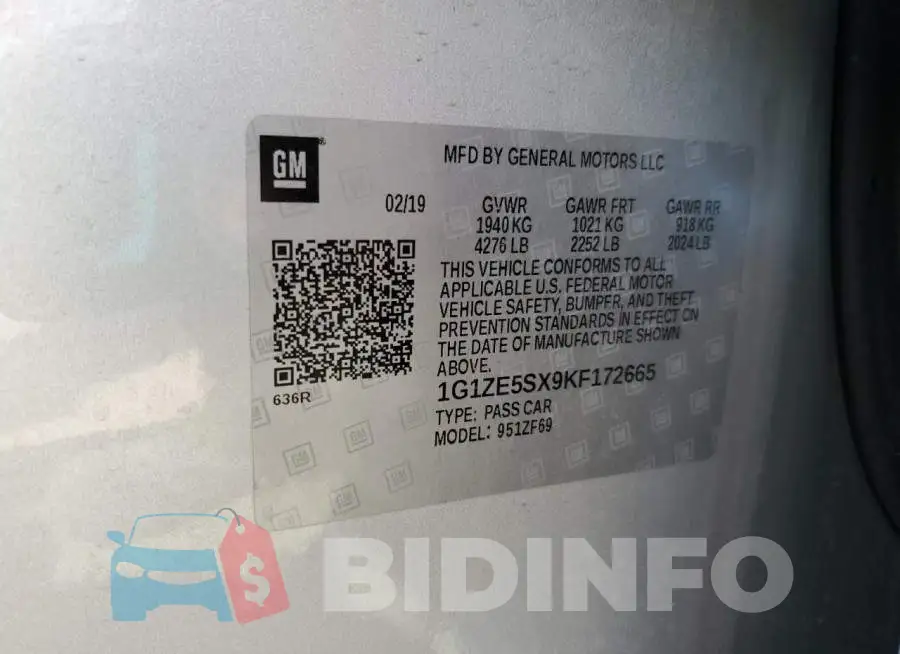 1G1ZE5SX9KF172665 Photo# 12
