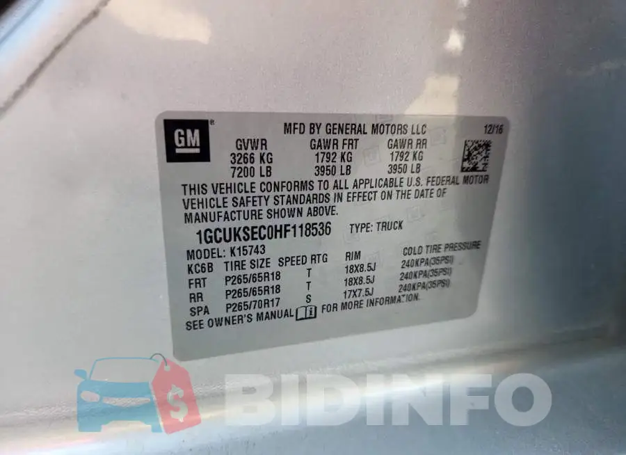 1GCUKSEC0HF118536 Photo# 12