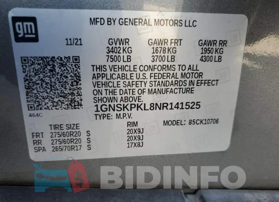 1GNSKPKL8NR141525 Photo# 14