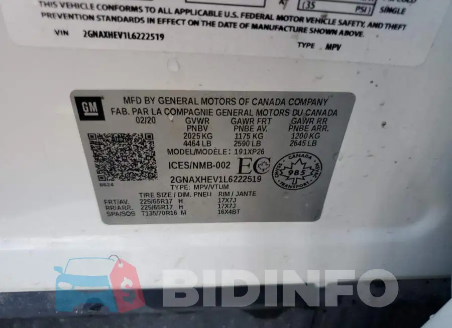 2GNAXHEV1L6222519 Photo# 13