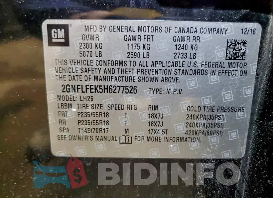 2GNFLFEK5H6277526 Photo# 13