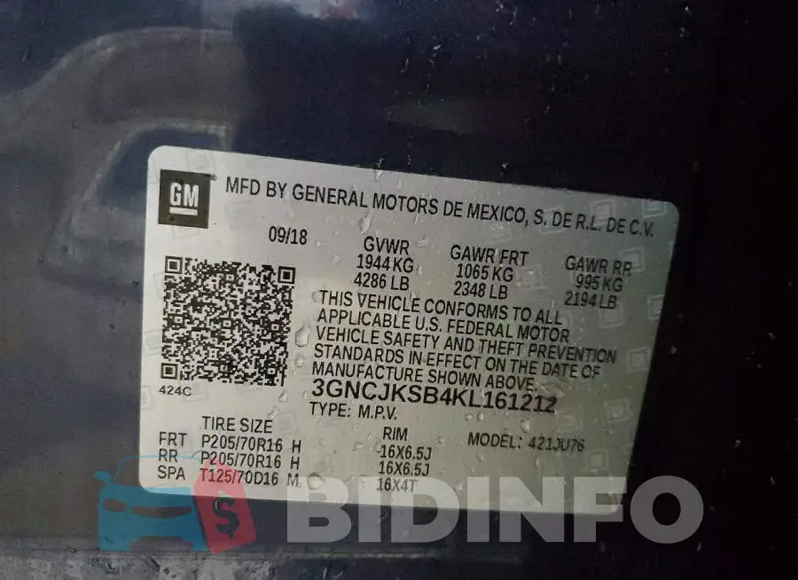 3GNCJKSB4KL161212 Photo# 14