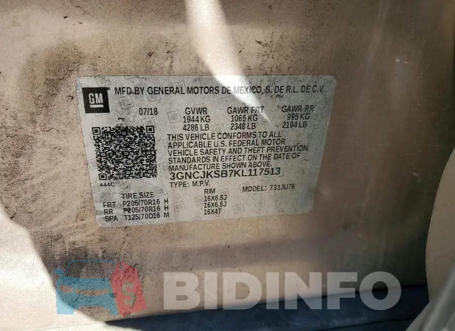 3GNCJKSB7KL117513 Photo# 13
