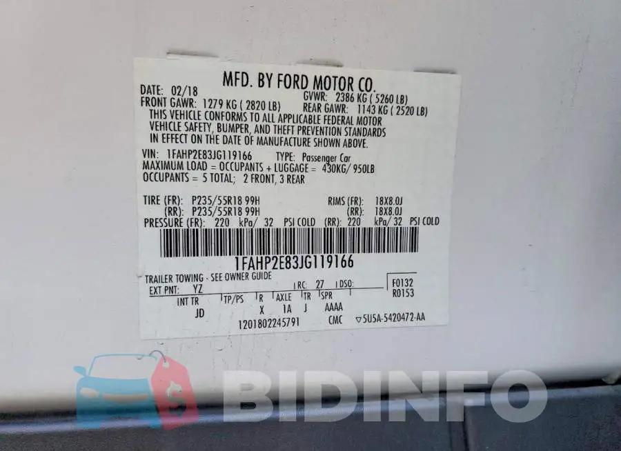 1FAHP2E83JG119166 Photo# 13