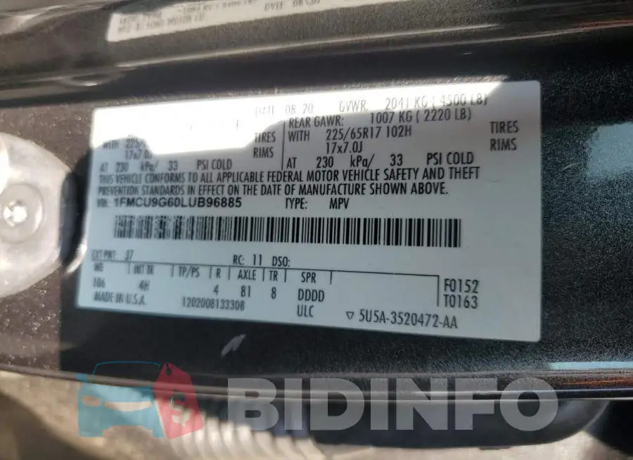 1FMCU9G60LUB96885 Photo# 13