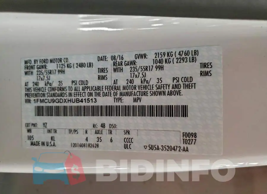 1FMCU9GDXHUB41513 Photo# 13