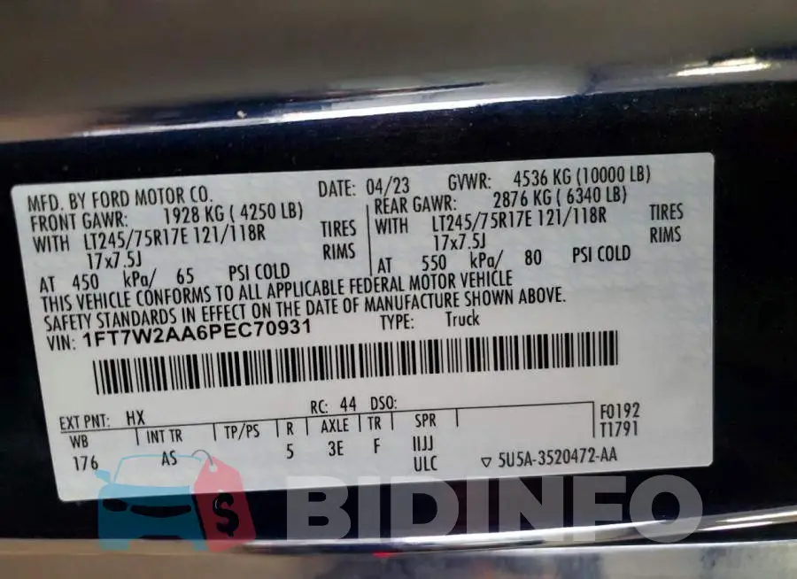 1FT7W2AA6PEC70931 Photo# 13