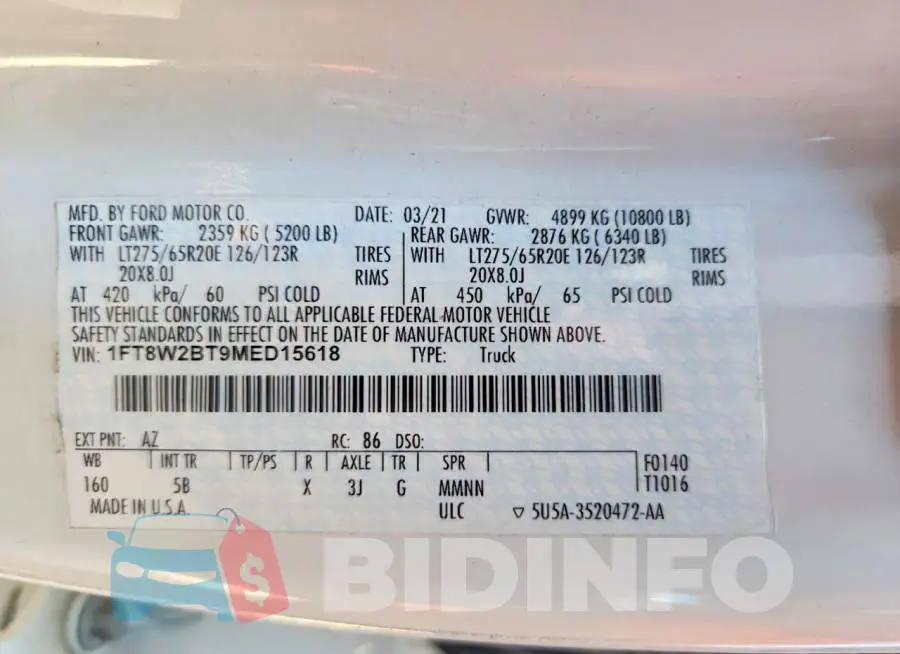 1FT8W2BT9MED15618 Photo# 12