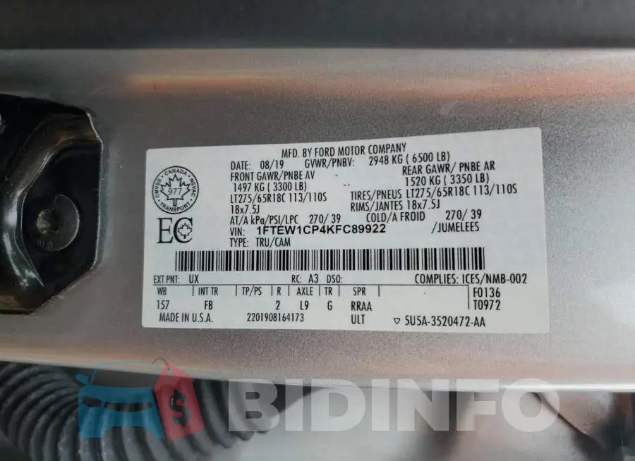 1FTEW1CP4KFC89922 Photo# 13