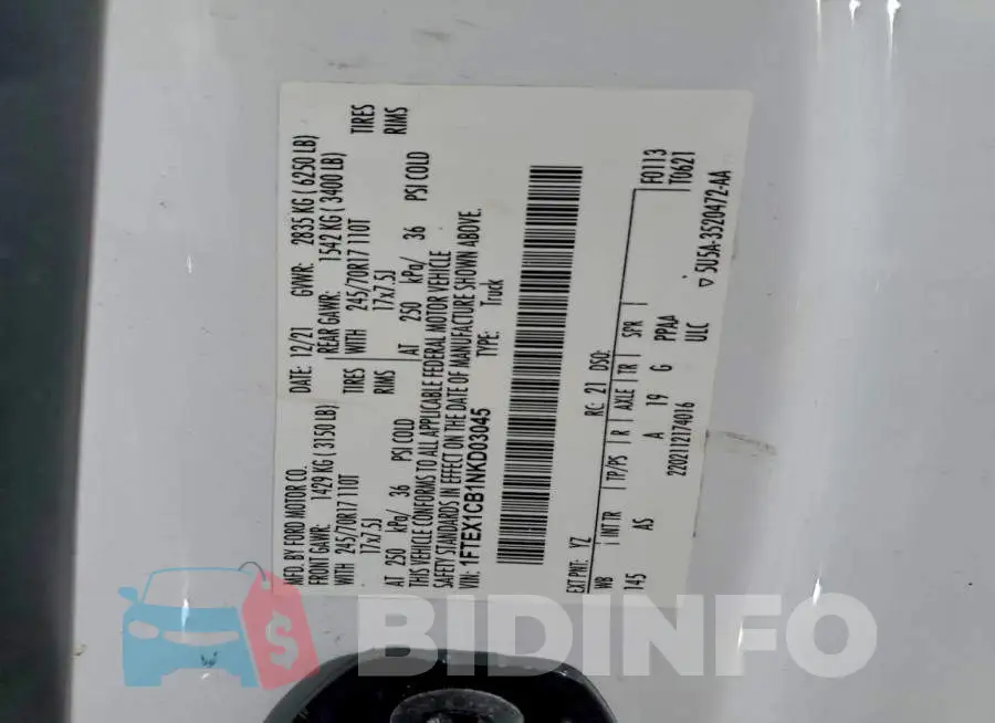 1FTEX1CB1NKD03045 Photo# 12