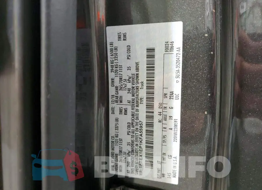 1FTEX1EP1KFA55957 Photo# 12