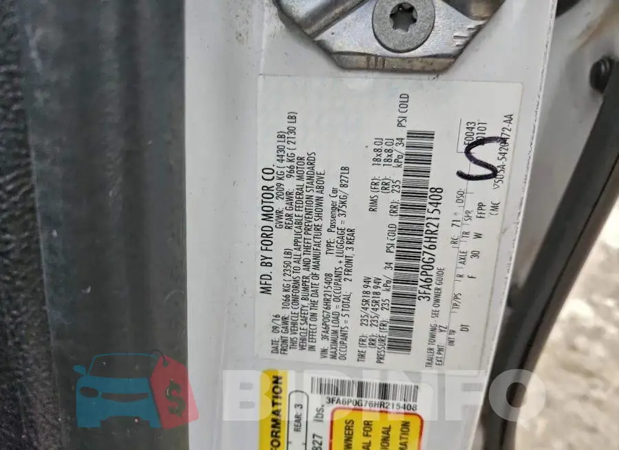 3FA6P0G76HR215408 Photo# 12