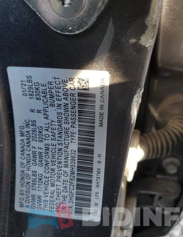 2HGFC2F62MH538632 Photo# 12