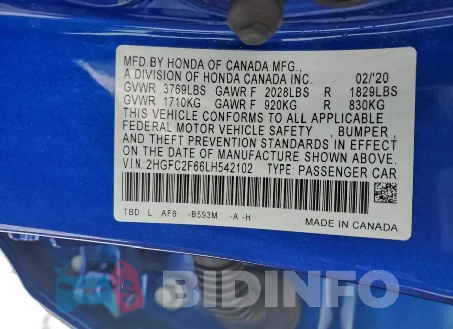 2HGFC2F66LH542102 Photo# 12