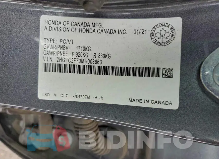 2HGFC2F70MH008863 Photo# 12