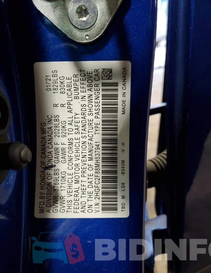2HGFC2F88MH537941 Photo# 12