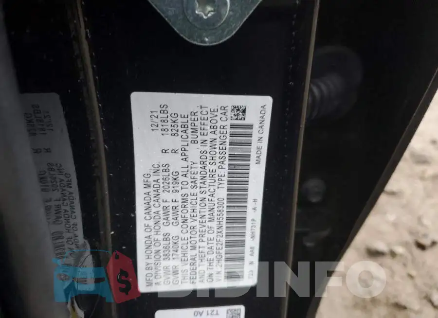 2HGFE2F2XNH558300 Photo# 12