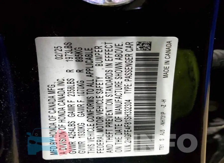 2HGFE4F81SH332304 Photo# 12