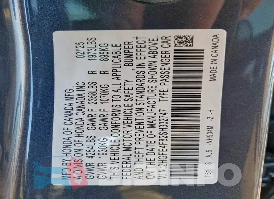 2HGFE4F82SH332747 Photo# 12