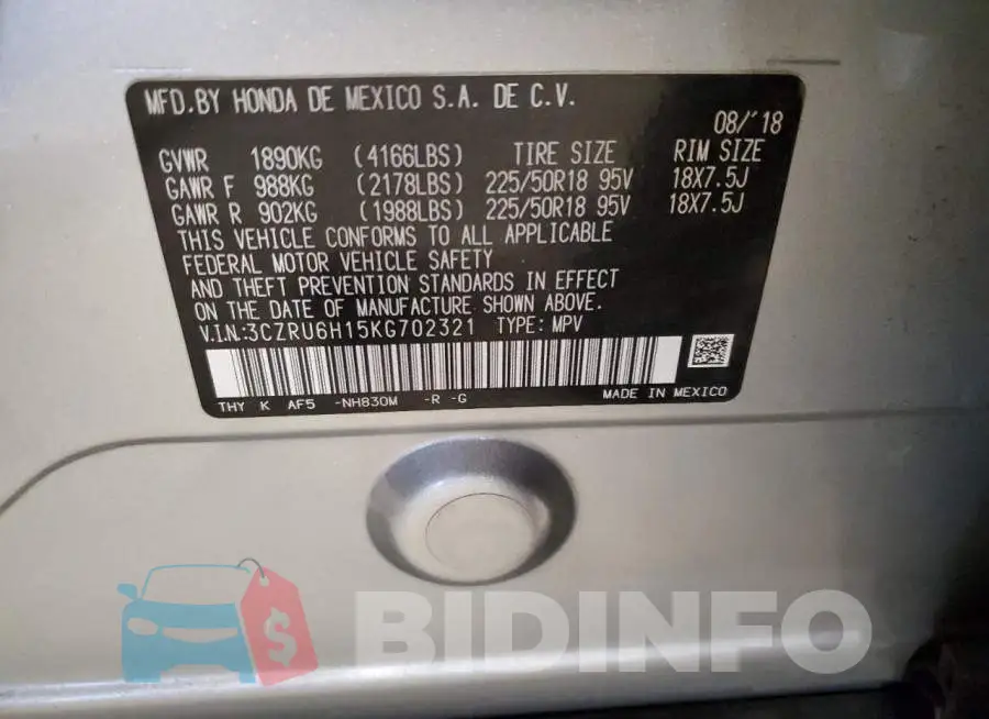 3CZRU6H15KG702321 Photo# 14
